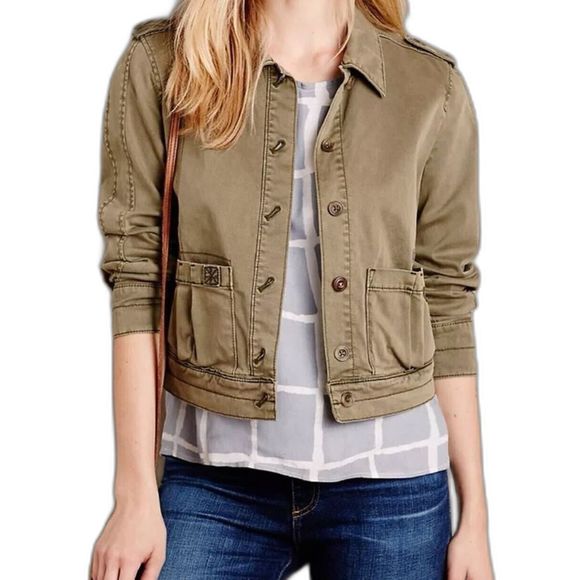 Hei Hei Anthropologie Cropped Military Utility Jacket Taupe Green Large - Picture 1 of 6